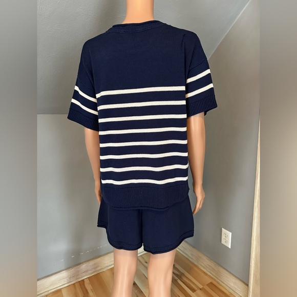 Life is Good Navy Striped Knit Lounge Set –2pc Short Sleeve Top & Shorts, Size L - Picture 4 of 5